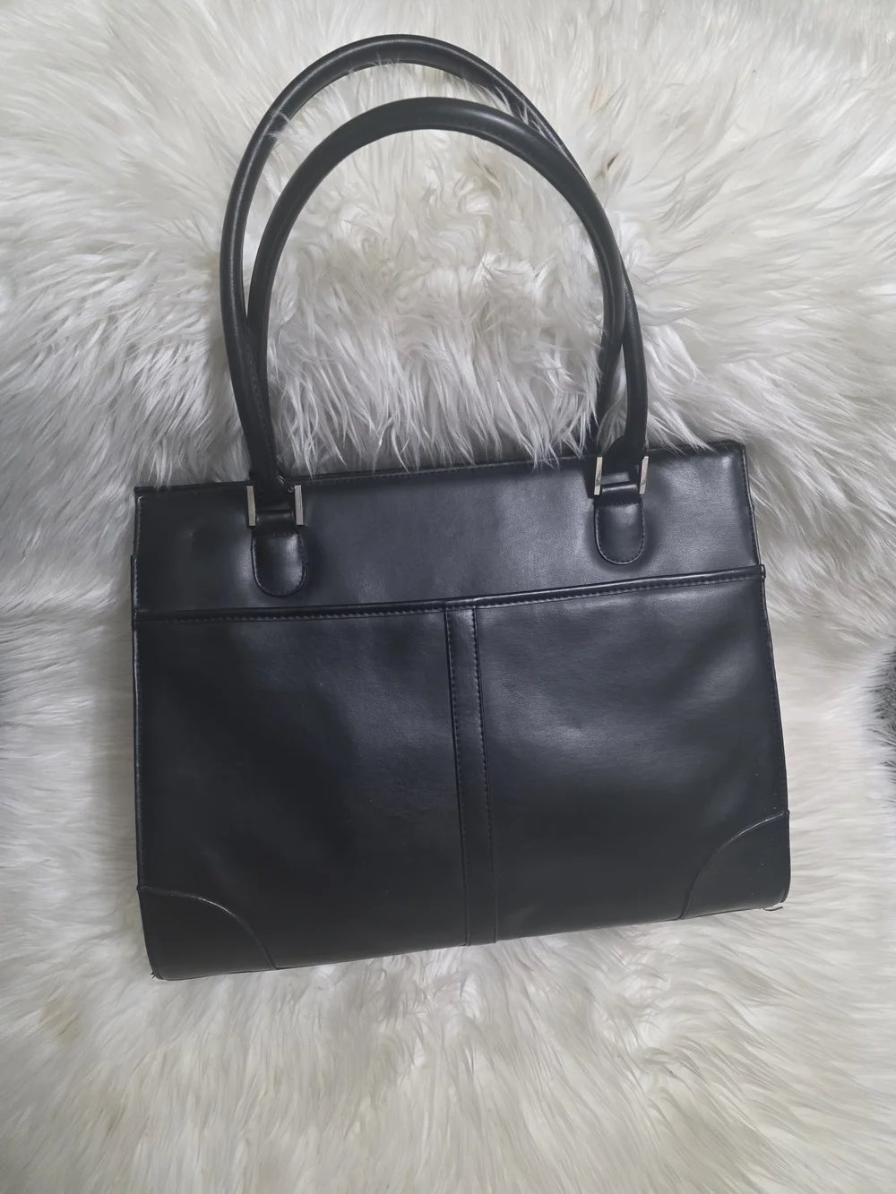 Classic Black Leather Tote Bag - Elegant Work & Everyday Carry